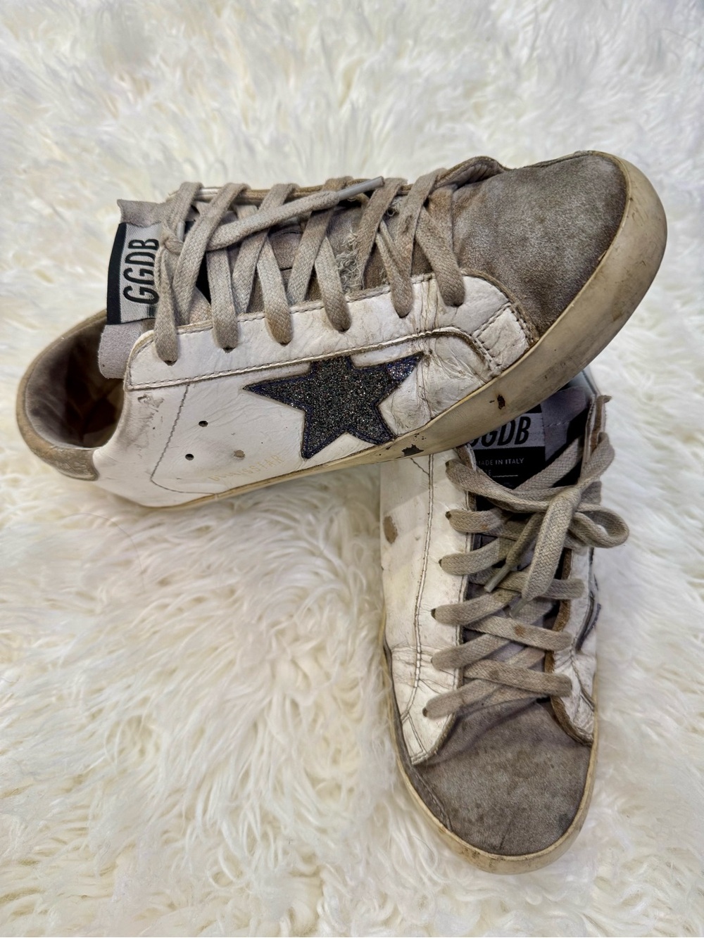 Golden Goose White Leather Sneakers with grey glitter Star euro size 37